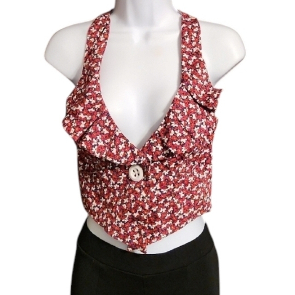 XOXO Floral Ruffle Racerback Vest